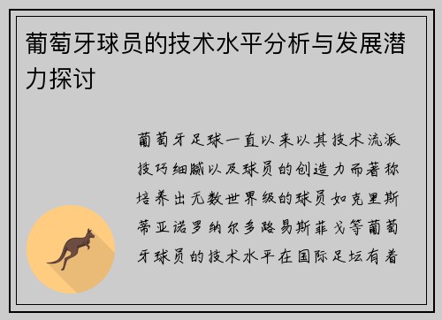 葡萄牙球员的技术水平分析与发展潜力探讨