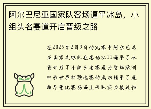 阿尔巴尼亚国家队客场逼平冰岛，小组头名赛道开启晋级之路