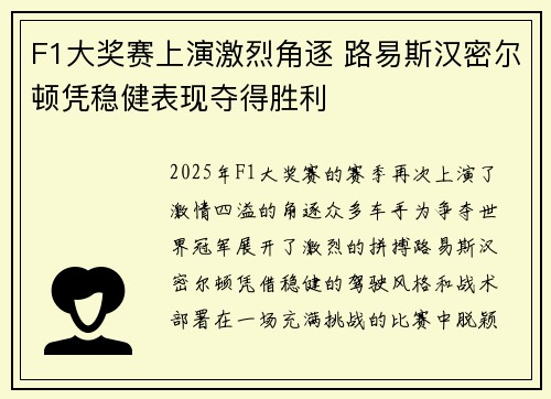 F1大奖赛上演激烈角逐 路易斯汉密尔顿凭稳健表现夺得胜利